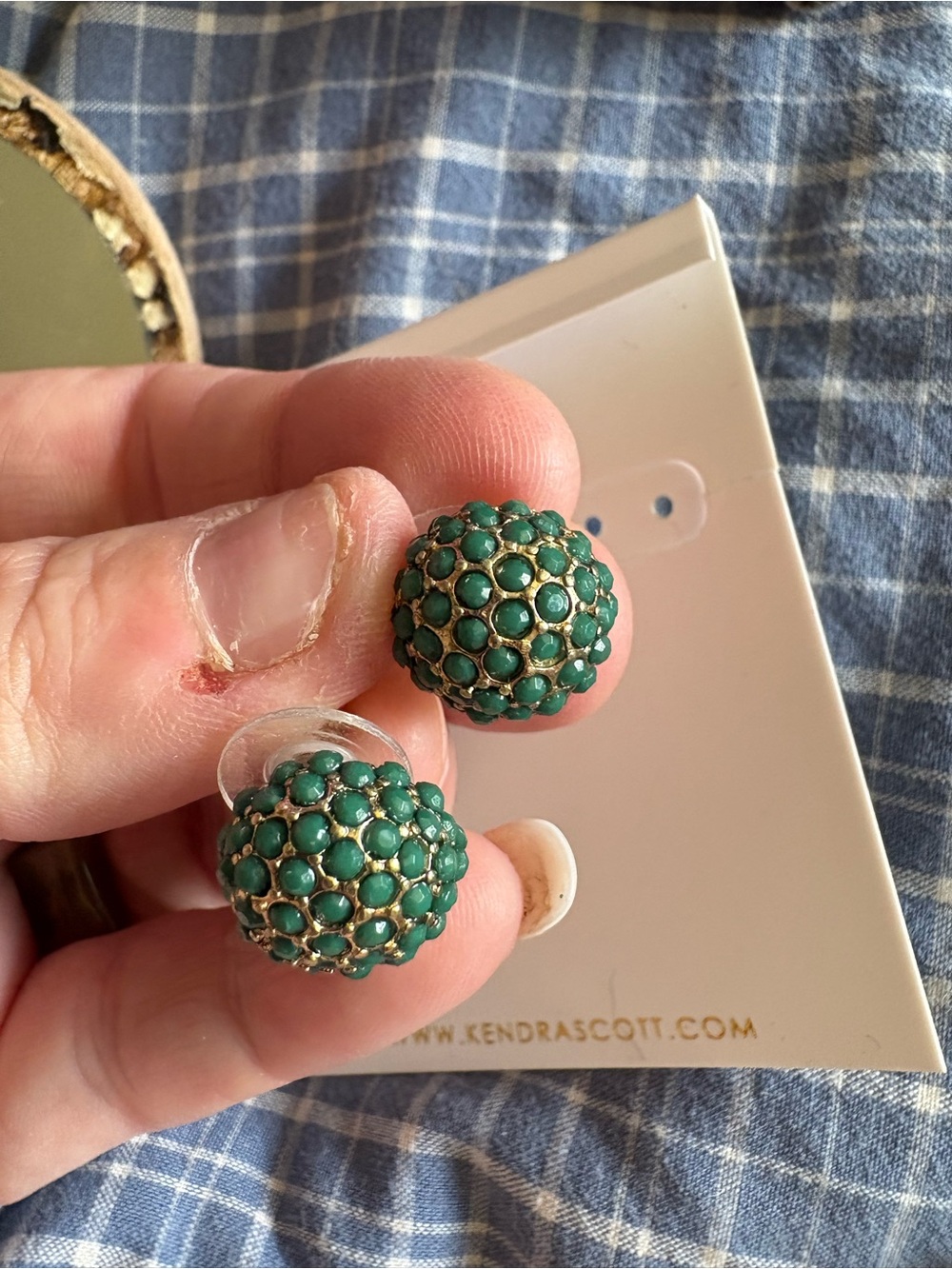 Emerald Green Pave Round Stud Earrings